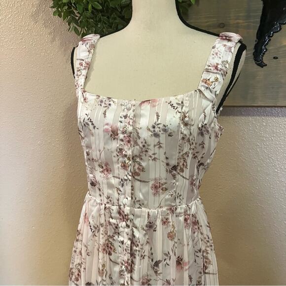 NWOT Lulus Dreamy Weekend Pink Floral Burnout Striped Lurex Midi Dress - Picture 3 of 10